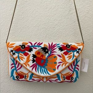 Embroidered Envelope Bag Clutch with Crossbody Strap